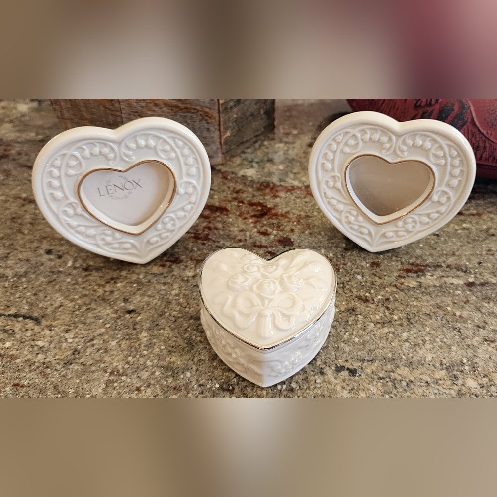 Lenox Heart-Shaped Frames And Lenox Heart Shaped Jewelry/Trinket Box